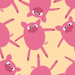 Farm animals cartoon seamless pigs pattern for wrapping paper and fabrics and linens and packaging