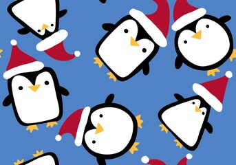 Cartoon winter Christmas seamless penguin pattern for wrapping paper and kids clothes print and fabrics