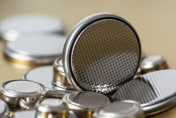 Close-up of button cell lithium battery