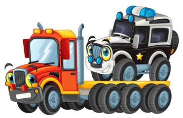 funny cartoon tow truck driver and other vehicle car isolated illustration