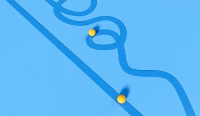 Straight line verses winding route. Path to success. Business strategic planning. 3D Rendering