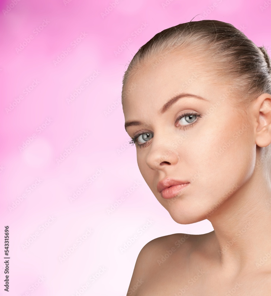 Poster Portrait of beautiful girl. Health cosmetology concept.