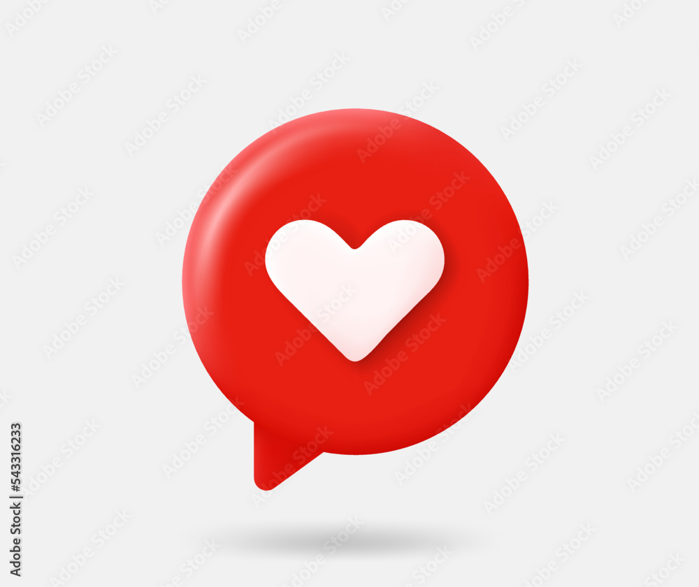 Poster speech cloud with heart sign. love message concept. 3d vector isolated illustration
