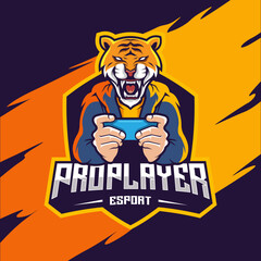 Tiger logo esport pro player using a cellphone