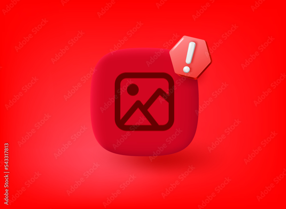 Poster image gallery icon with exclamation point pictogram. vector 3d illustration