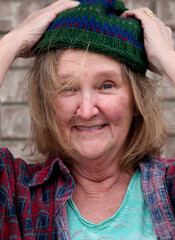 Homeless woman portrait outdoors.