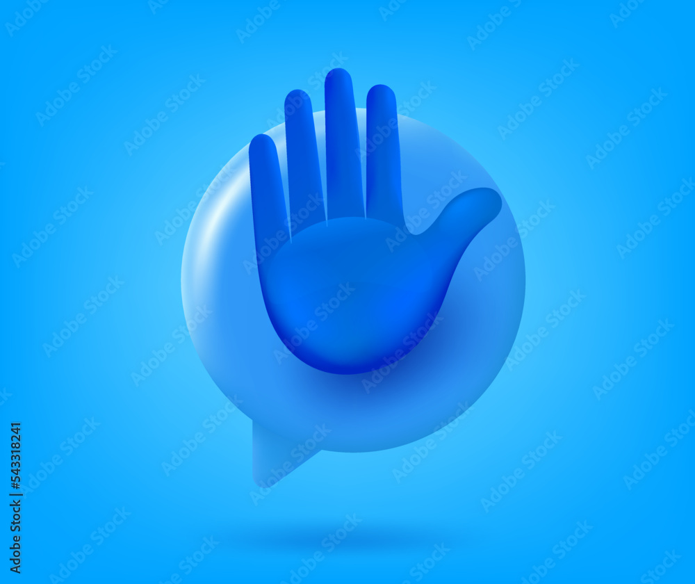 Poster speech cloud with stop sign. 3d vector isolated illustration