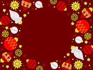 赤と金色のクリスマスオーナメント、イラストフレーム