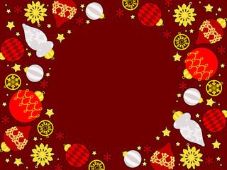 赤と金色のクリスマスオーナメント、イラストフレーム
