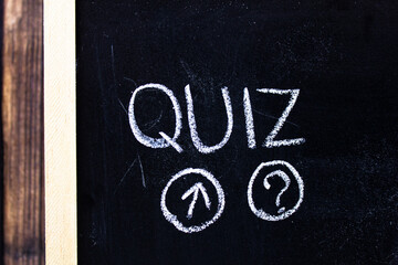 QUIZ - concept text in chalk on a blackboard.