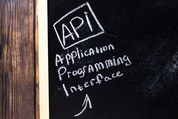 API - Application Programming Interface text concept on chalkboard.