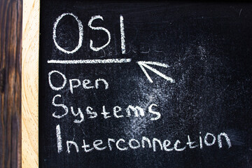 OSI Open Systems Interconnection - chalkboard text concept. - obrazy, fototapety, plakaty