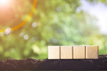 Nature green background with wood block