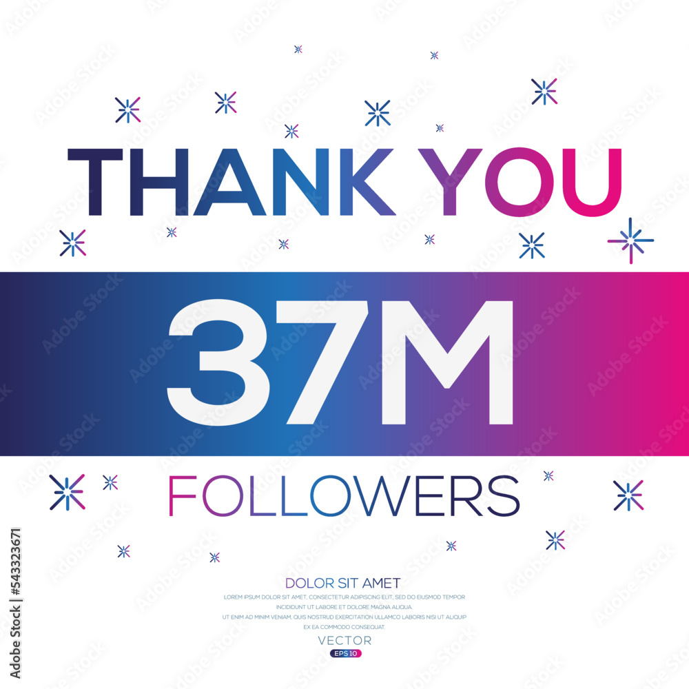 Wall mural creative thank you (37million, 37000000) followers celebration template design for social network an