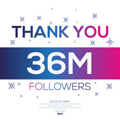 Creative Thank you (36Million, 36000000) followers celebration template design for social network and follower ,Vector illustration.