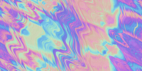 Fototapeta na wymiar Seamless trendy iridescent rainbow surreal molten fantasy glass refraction background texture. Soft pastel holographic pattern. Modern unicorn gradient foil abstract nostaligic vaporwave light effect.