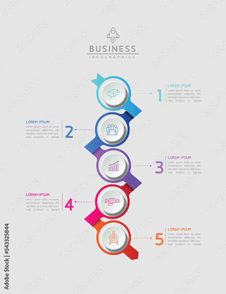 Aufkleber circular connection steps business infographic template with 5 element