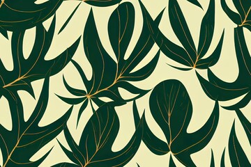 2d illustrated seamless pattern of hand drawn tropical leaves. Jungle line monstera leaves. Nature floral background for wrapping paper, print, fabric, web, wallpaper. Summer botanical banner. Foliage