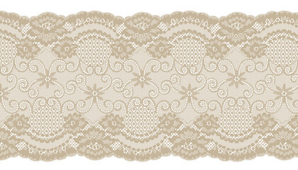 Brown flowers Lace Trim with Scalloped Edges.