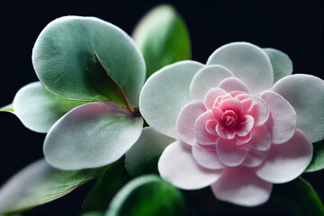 Wonderful close up white camellia flower with cinematic lighting. 3D rendering