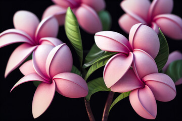 A close-up photograph of pink plumeria flower with cinematic lighting. 3D rendering