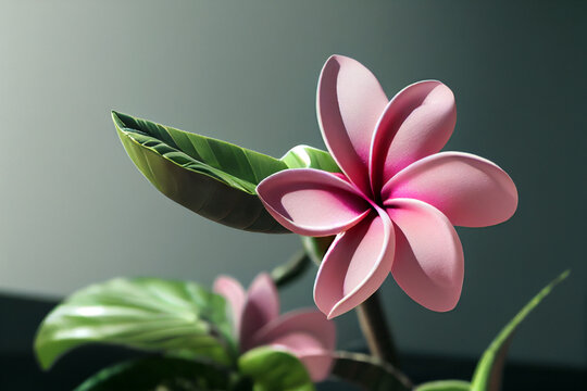 A close-up photograph of pink plumeria flower with cinematic lighting. 3D illustration
