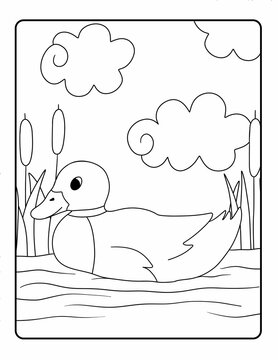 Floating Duck in a Pond Coloring Page in US Letter Format