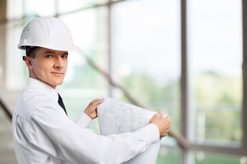 Engineer planning new residential subdivision home building in construction site.