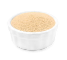 Granulated yeast in bowl isolated on white