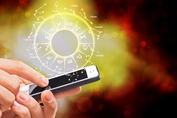 Astrological zodiac signs inside of horoscope circle on Mobile Technology. Zodiac internet online...
