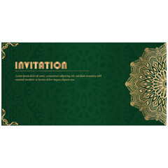 Luxury golden mandala and green background invitation.