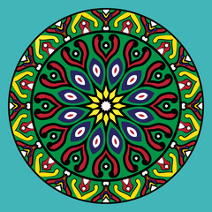 Green, red and yellow color mandala.