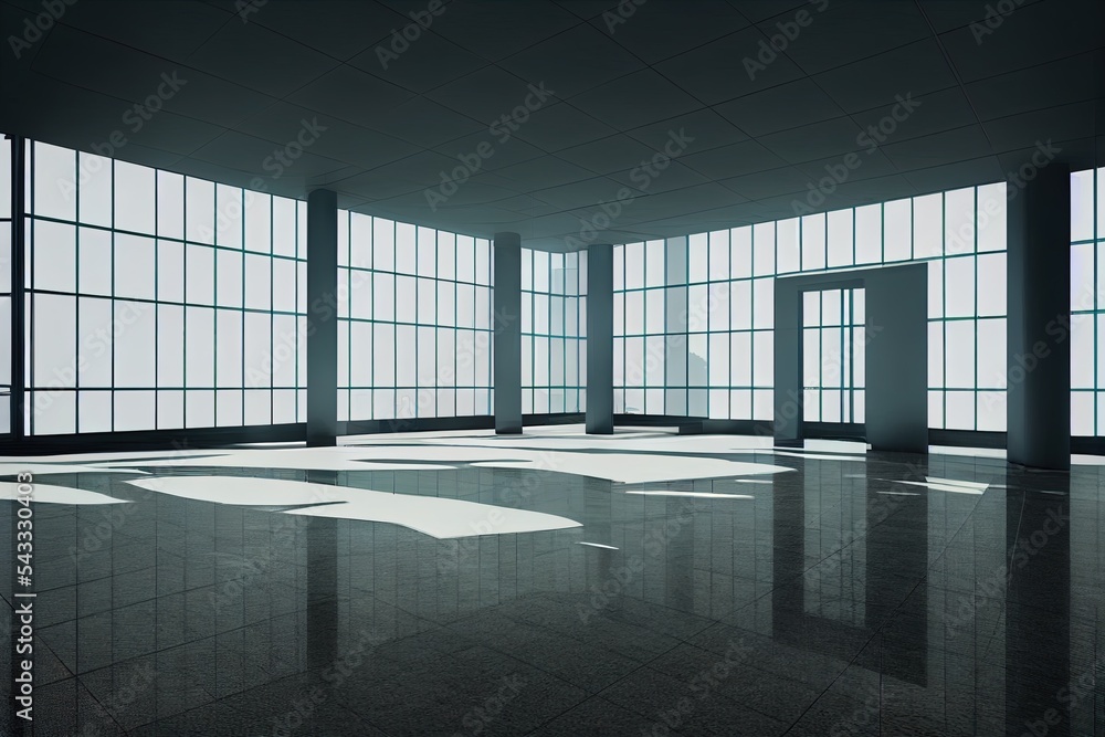Poster empty floor with office buildings and modern architecture. 3d rendering