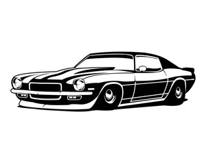 1970's old chevy camaro isolated white background side view. best for logo, badge, emblem, icon, available in eps 10. - obrazy, fototapety, plakaty