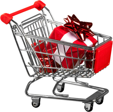 Shopping Cart with gifts isolated on white