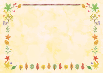 水彩風の秋の木や葉っぱのフレーム