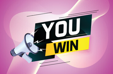 You win word concept vector illustration with megaphone and 3d style for use landing page, template, ui, web, mobile app, poster, banner, flyer, background, gift card, coupon, label, wallpaper