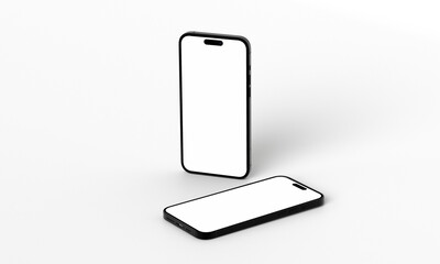 Illustration 3d render of isometric rectangles simulating a telephone in a 3d space with blank spaces. From different perspectives and views to help rock up for applications. iPhone 14 
