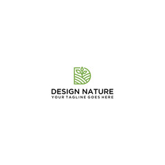 D logo initial letter design template vector with leaf combination