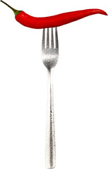Chili pepper on a fork - isolated image