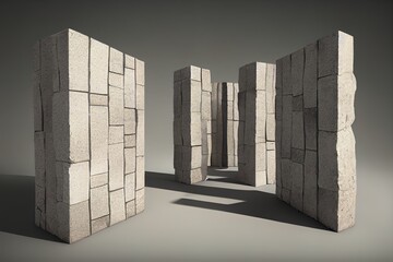 Beige pieces of stone wall. Stone slabs for product display background. 3d rendering