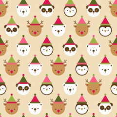 Cute geometric animals seamless pattern design for christmas and new year holidays.