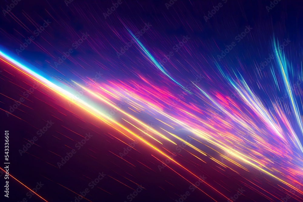 Poster 3d render of flash neon and light glowing on dark scene. speed light moving lines. high fast motion 
