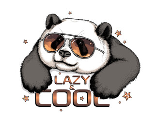 Cute big panda in sunglasses. Vector illustration. Stylish image for printing on any surface