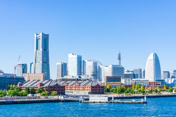 Naklejka premium 神奈川県横浜市西区みなとみらいの都市風景