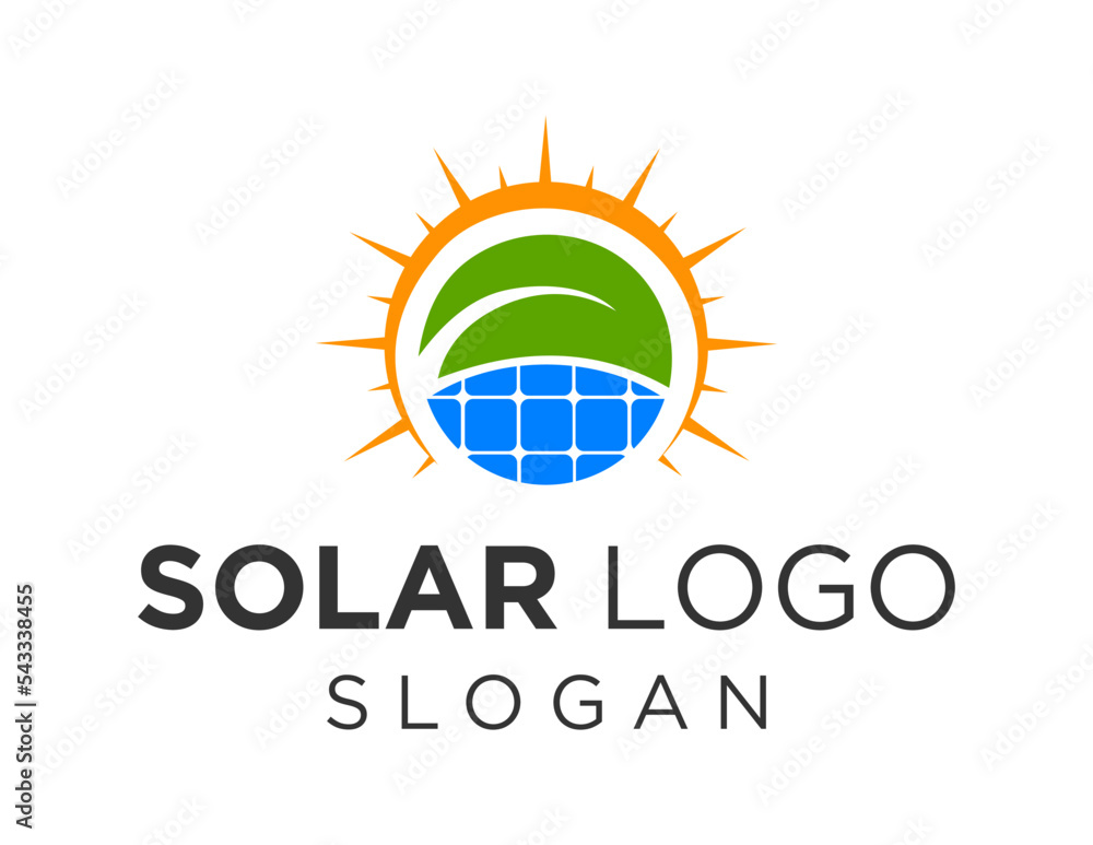 Poster logo about solar panel on white background. created using the coreldraw application.