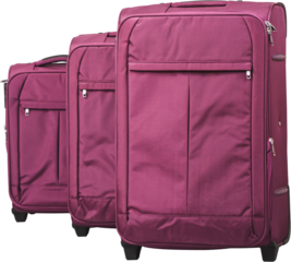 Three Purple Rolling Suitcases - Isolated