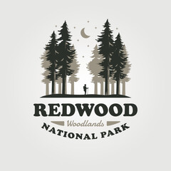 redwood vintage outdoor logo vector design, woodland symbol illustration design
