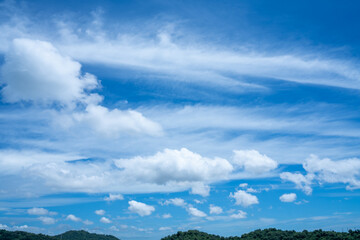 blue sky puffy clouds. fluffy blue sky background with tiny clouds for background , Beautiful cloudy tiny on fresh day