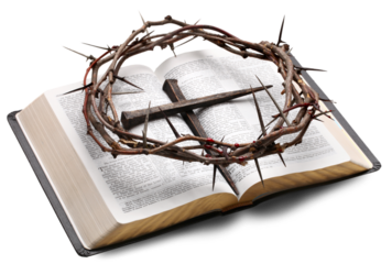 Ð¡rucifixion Spikes with nails in shape Of Cross On the Bible